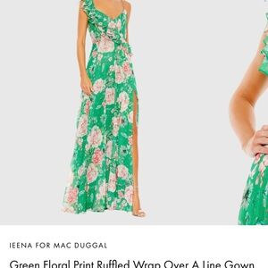 Mac Duggal One Shoulder Pink and Green Ruffled Gown